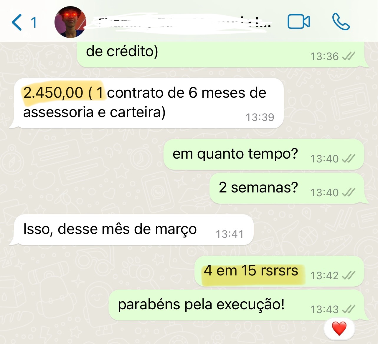 Aluna fechou contrato de assessoria de R$ 2.450 em 2 semanas