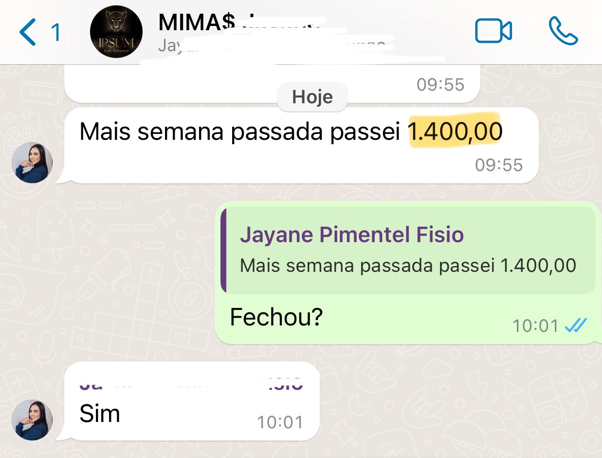 Aluna Jayane passou serviço de R$ 1.400